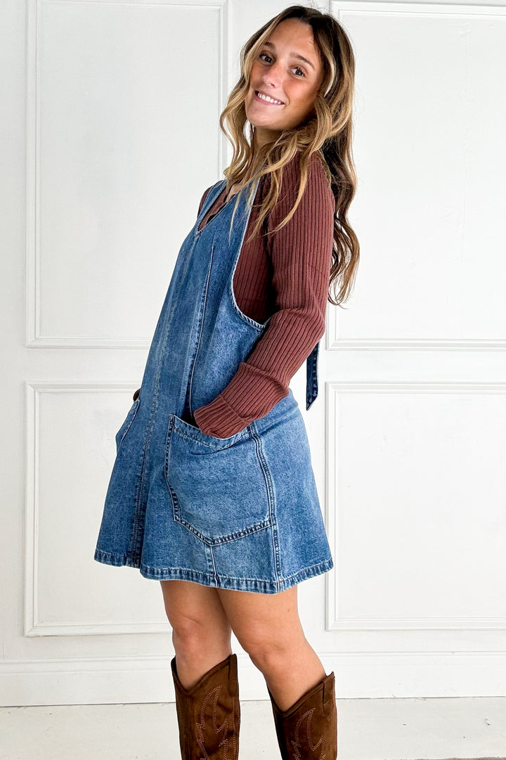 Denim Washed Overall Pocket Dress