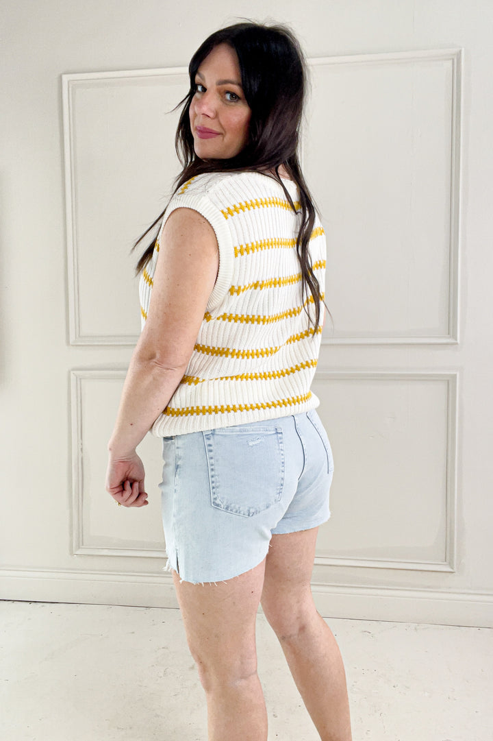 Knitted Sleeveless Stripe Sweater Top