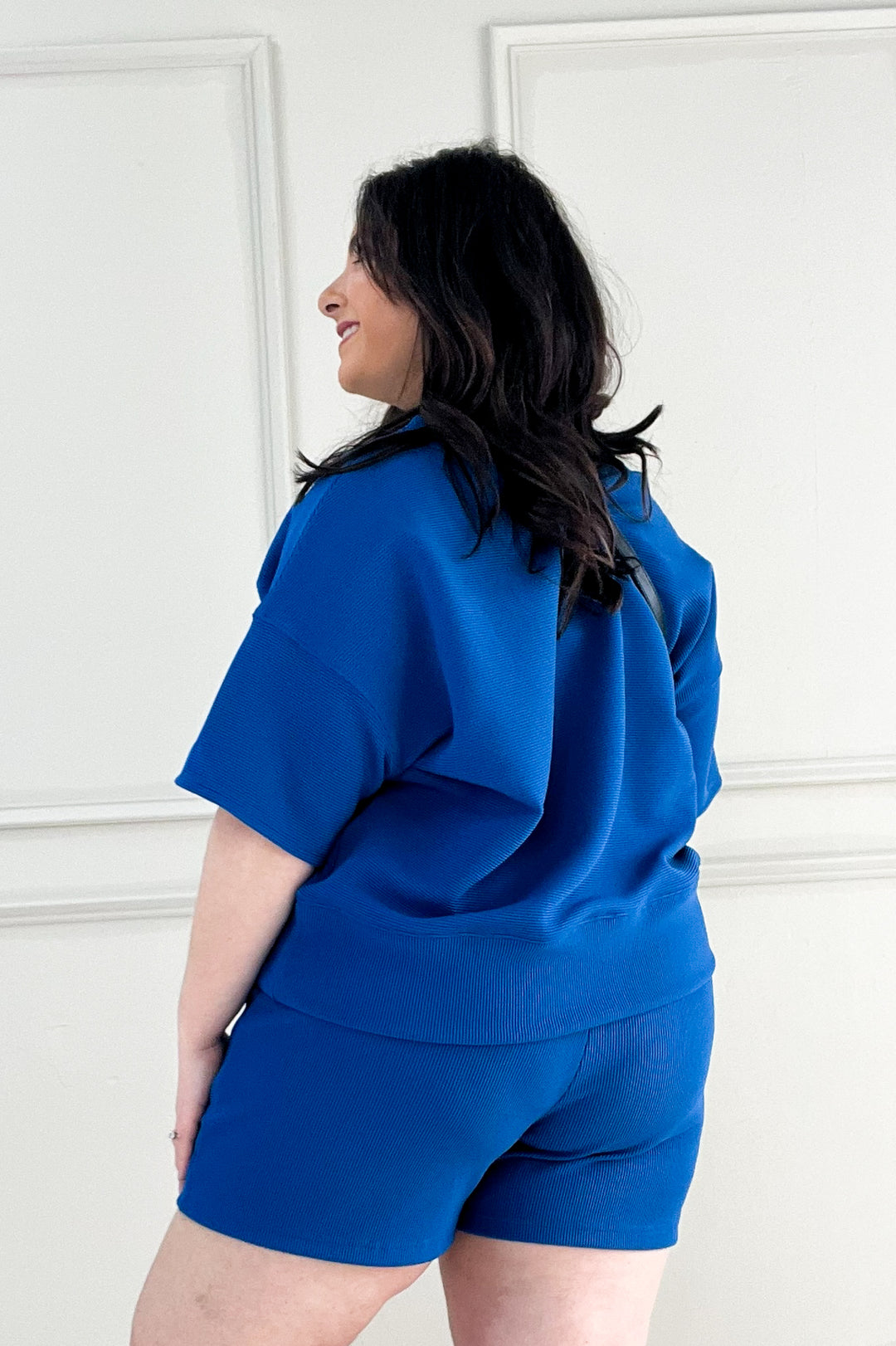 Ribbed Drop Shoulder Short Sleeve Top & Shorts Set