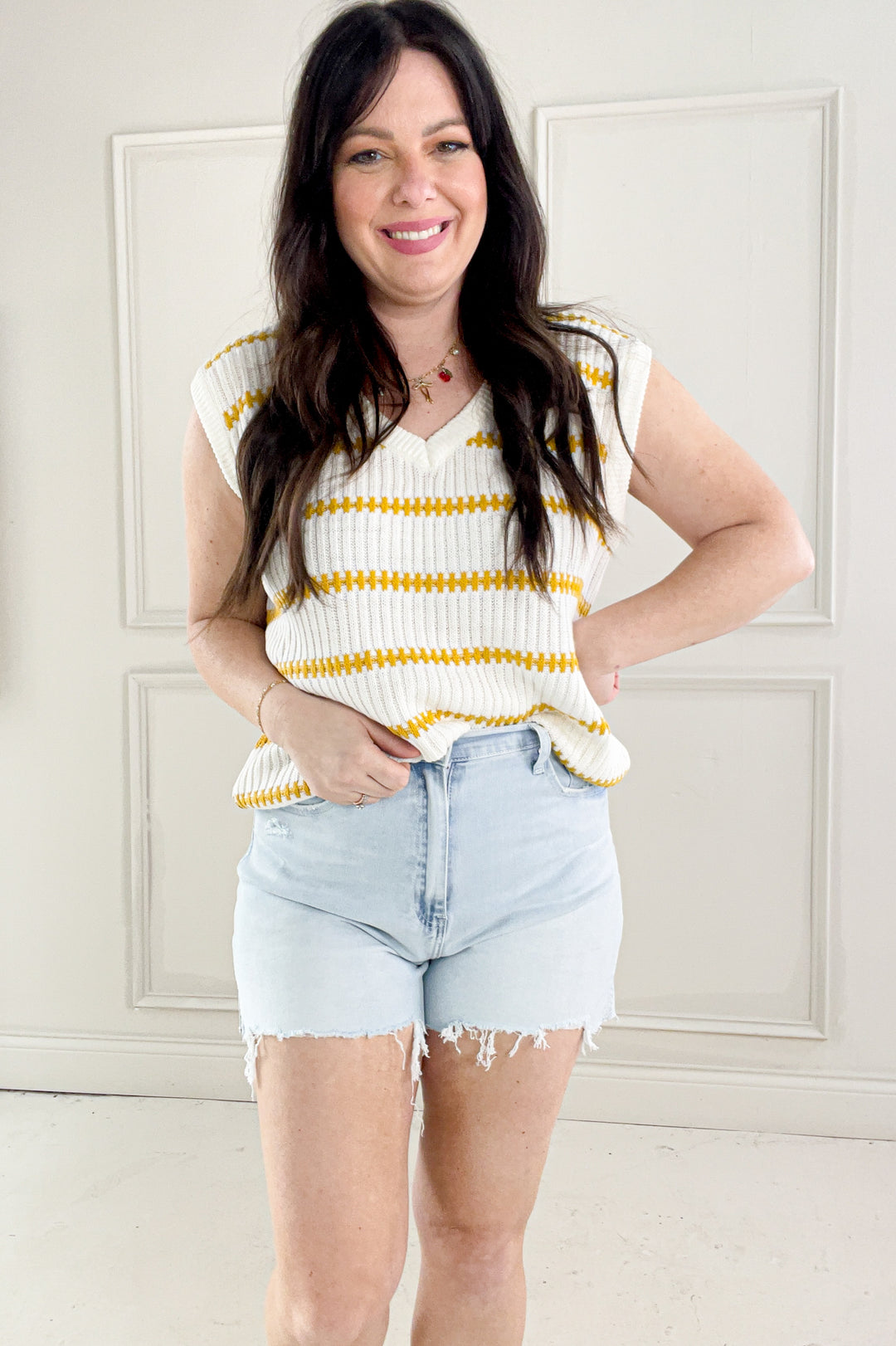 Knitted Sleeveless Stripe Sweater Top