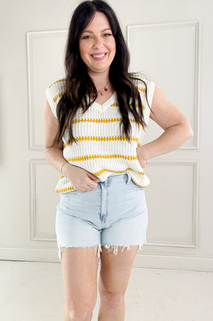 Knitted Sleeveless Stripe Sweater Top