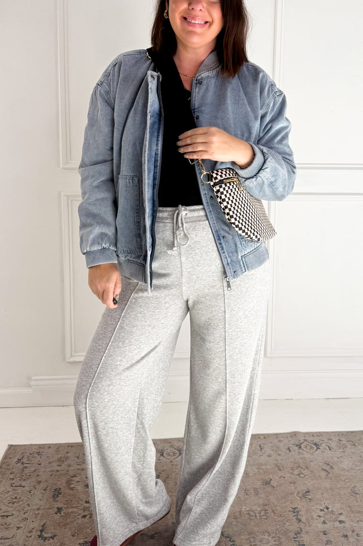 Denim Feel Bomber Jacket W/ Pockets