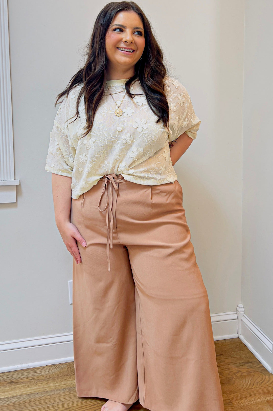 Relaxed Side Slit Drawstring Waist Pants