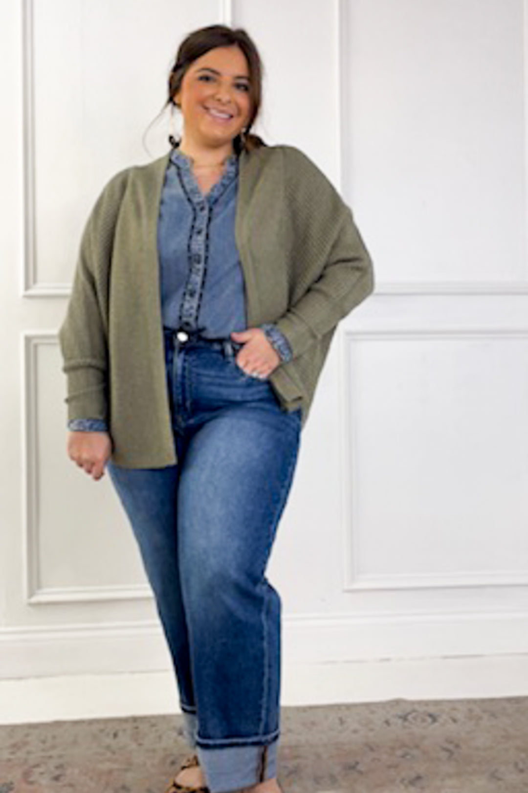 Open Front Long Dolman Sleeve Cropped Sweater Cardigan