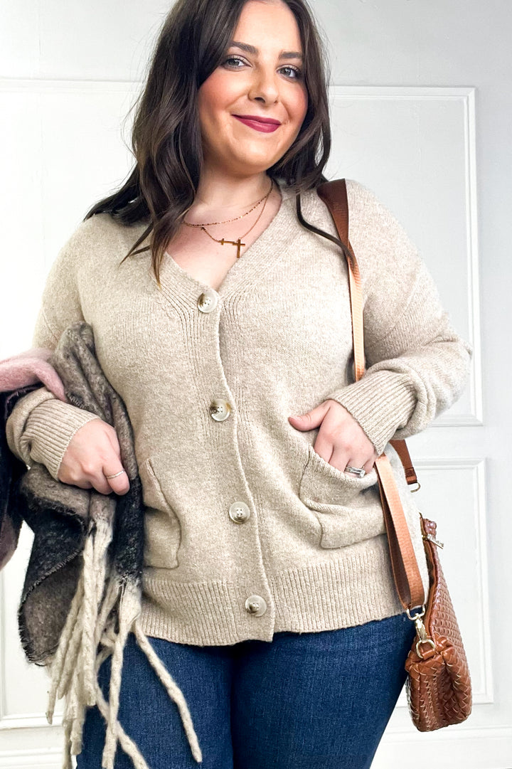 Cozy Taupe Button-Up Cardigan