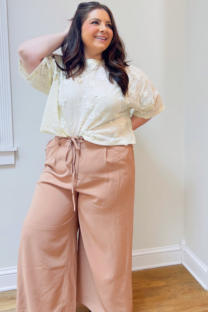 Relaxed Side Slit Drawstring Waist Pants