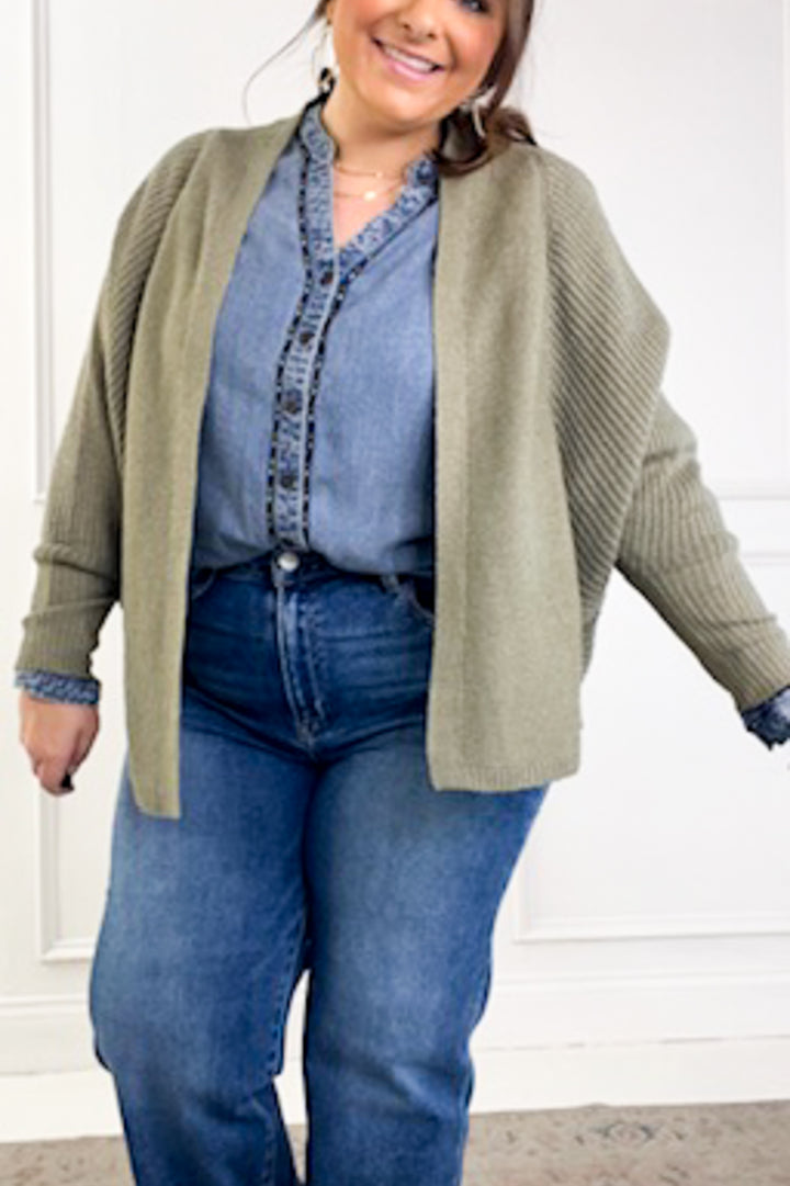 Open Front Long Dolman Sleeve Cropped Sweater Cardigan