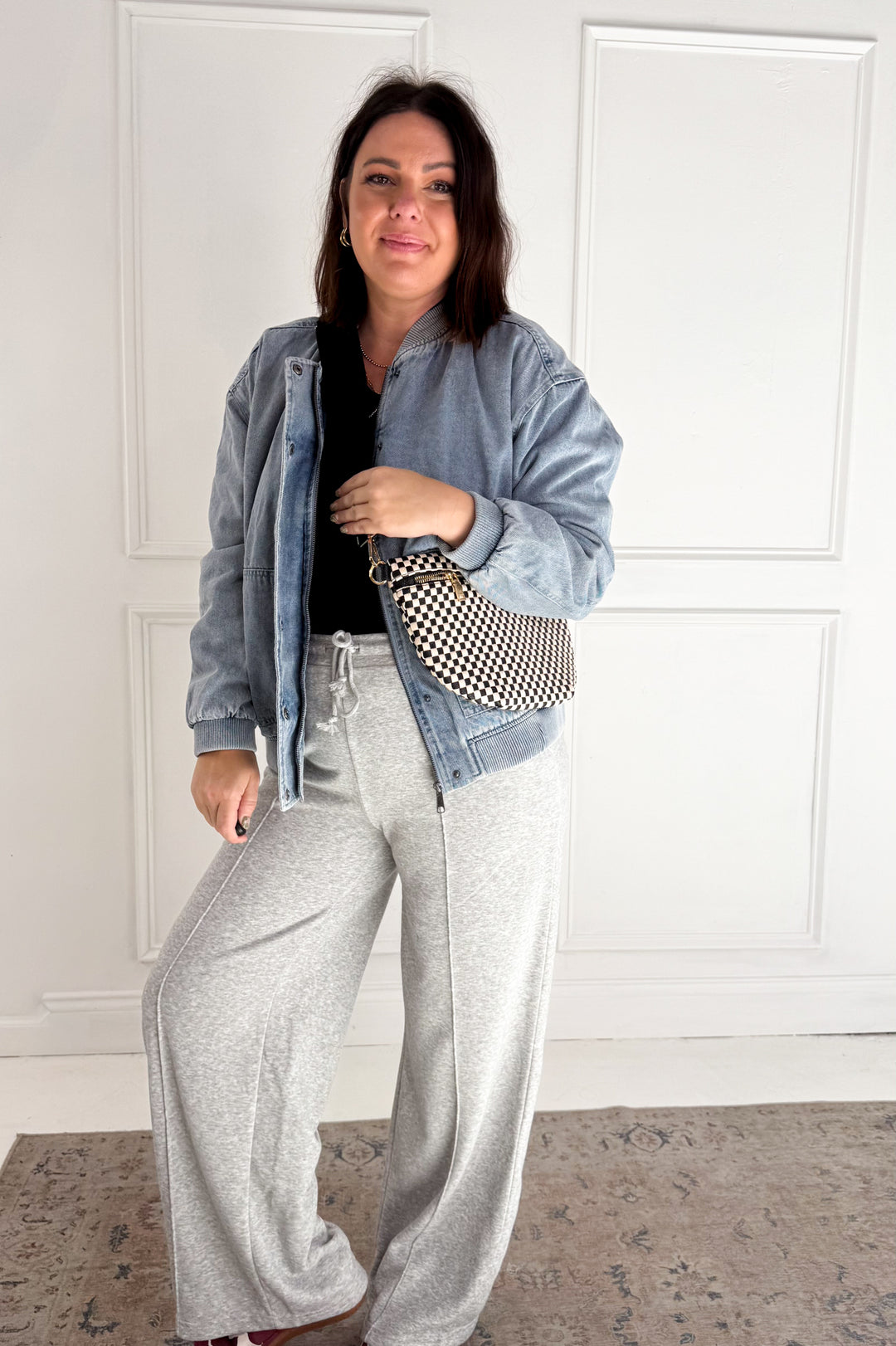 Denim Feel Bomber Jacket W/ Pockets