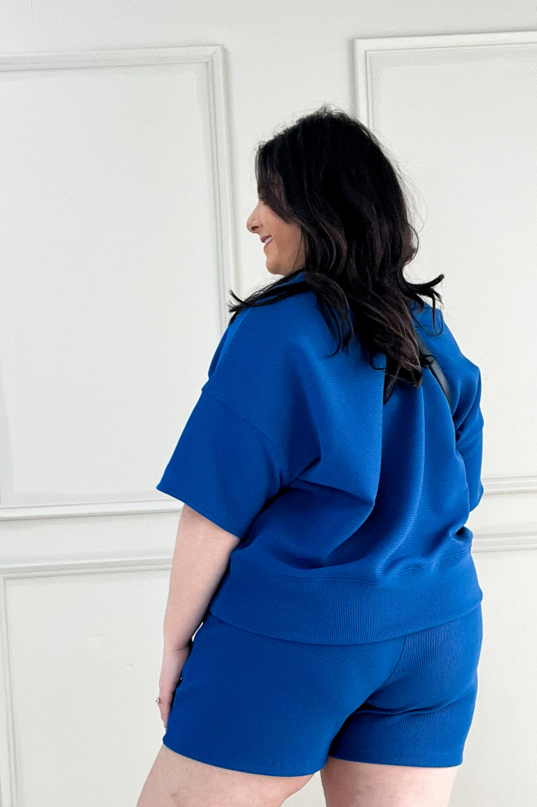 Ribbed Drop Shoulder Short Sleeve Top & Shorts Set