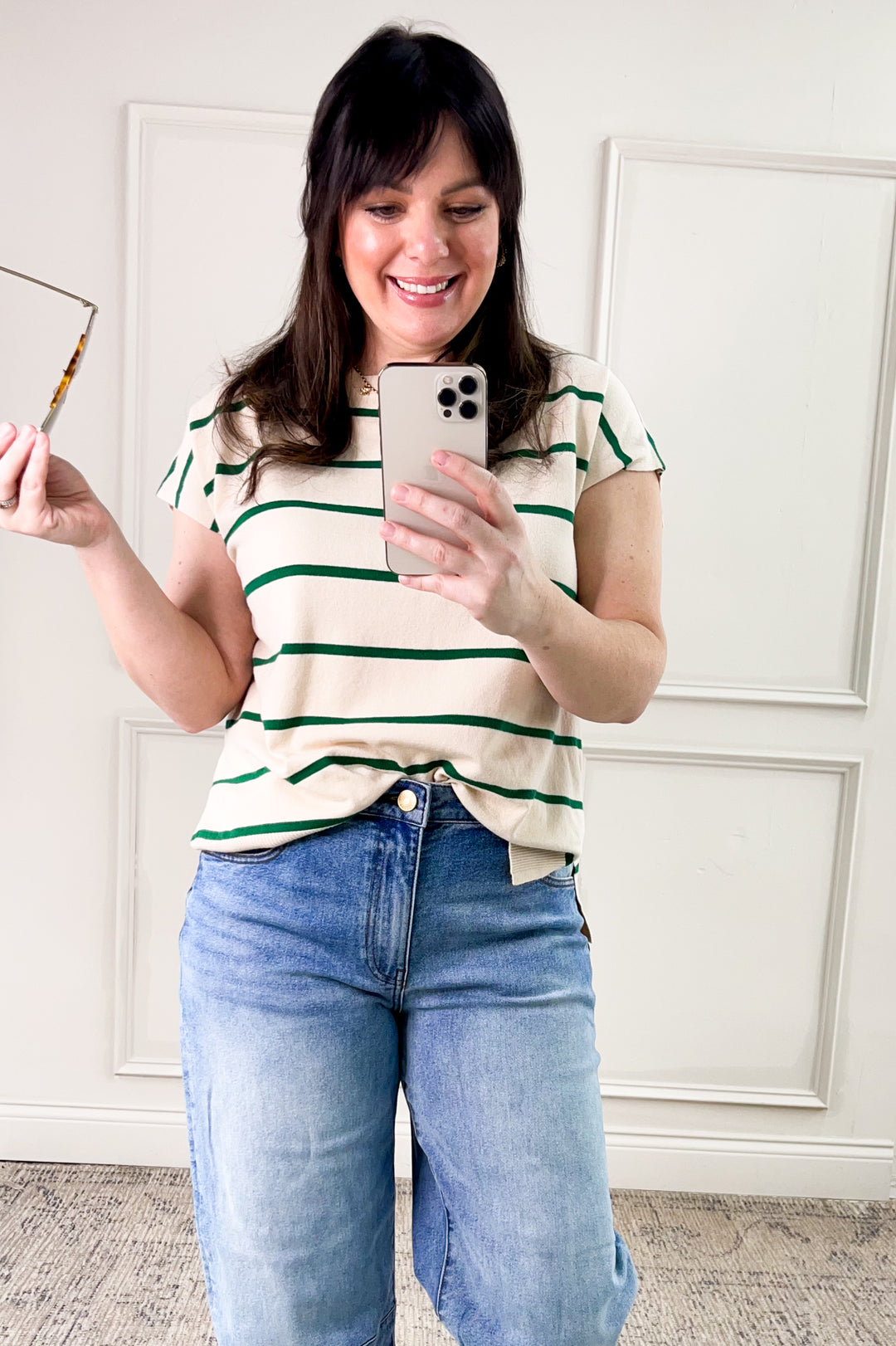 Striped Short Sleeve Sweater Top