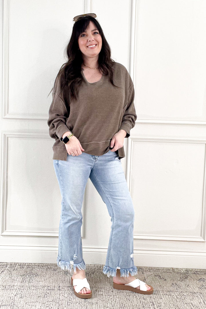 Mineral Wash Oversized Long Sleeve Pullover Top