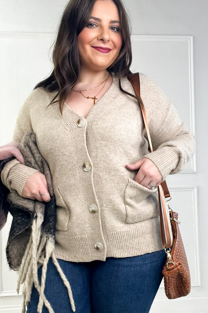 Cozy Taupe Button-Up Cardigan
