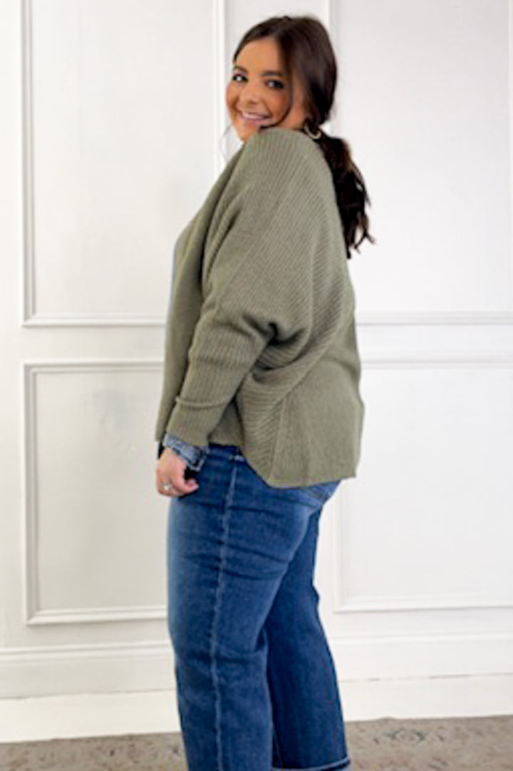 Open Front Long Dolman Sleeve Cropped Sweater Cardigan