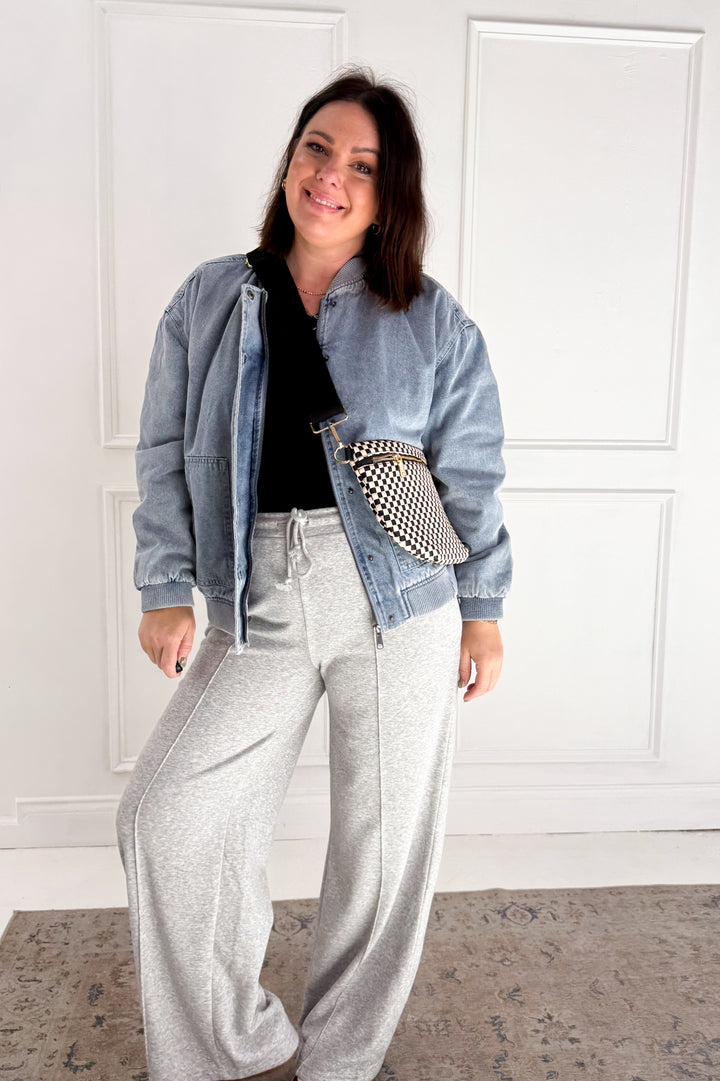 Denim Feel Bomber Jacket W/ Pockets