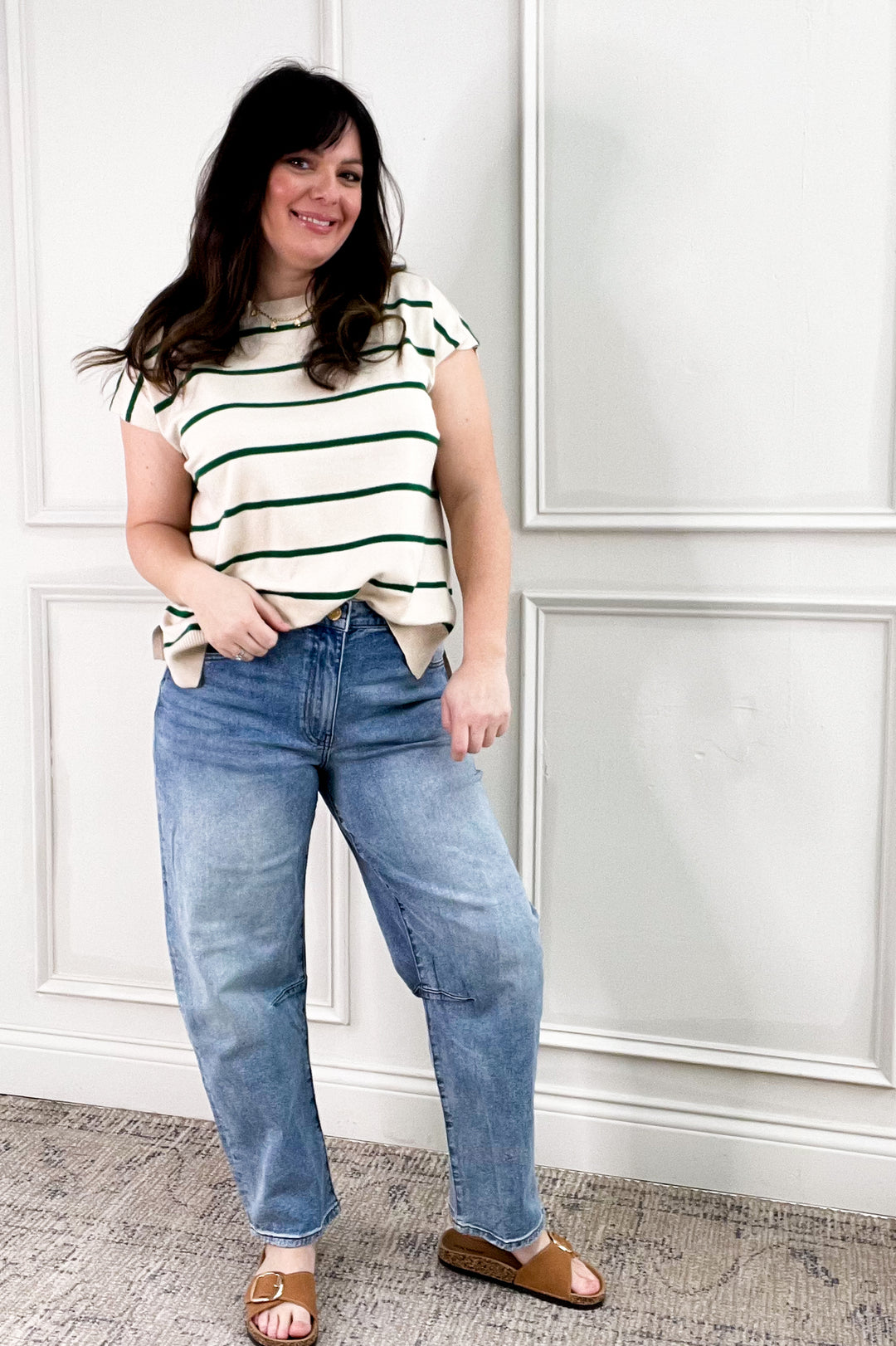 Striped Short Sleeve Sweater Top