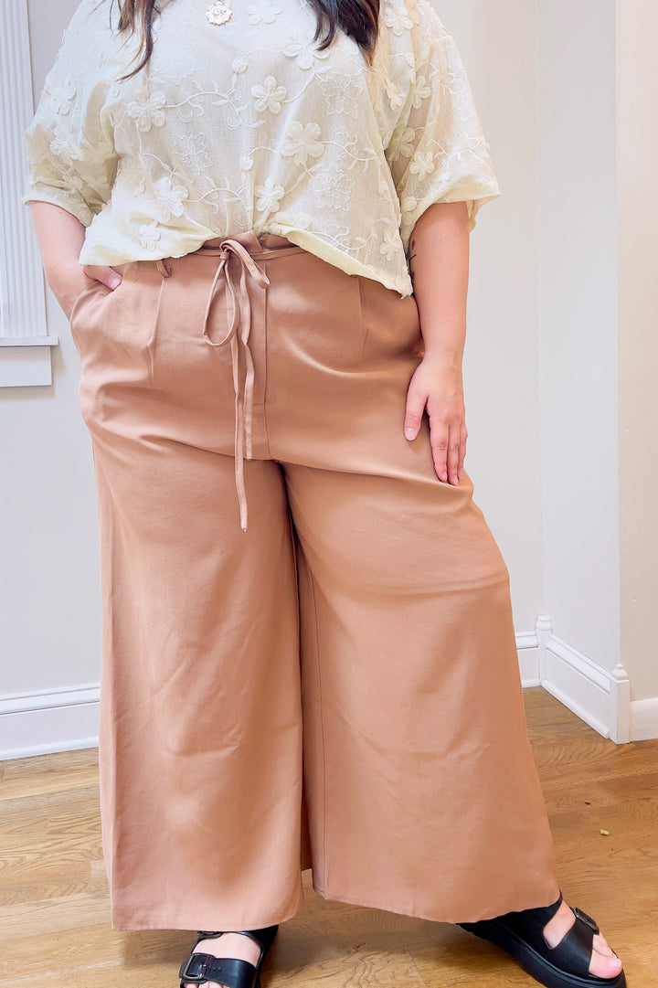 Relaxed Side Slit Drawstring Waist Pants