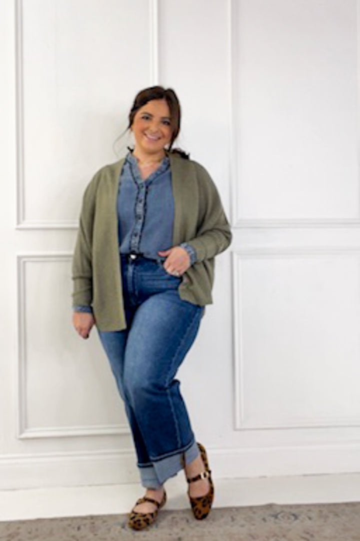 Open Front Long Dolman Sleeve Cropped Sweater Cardigan