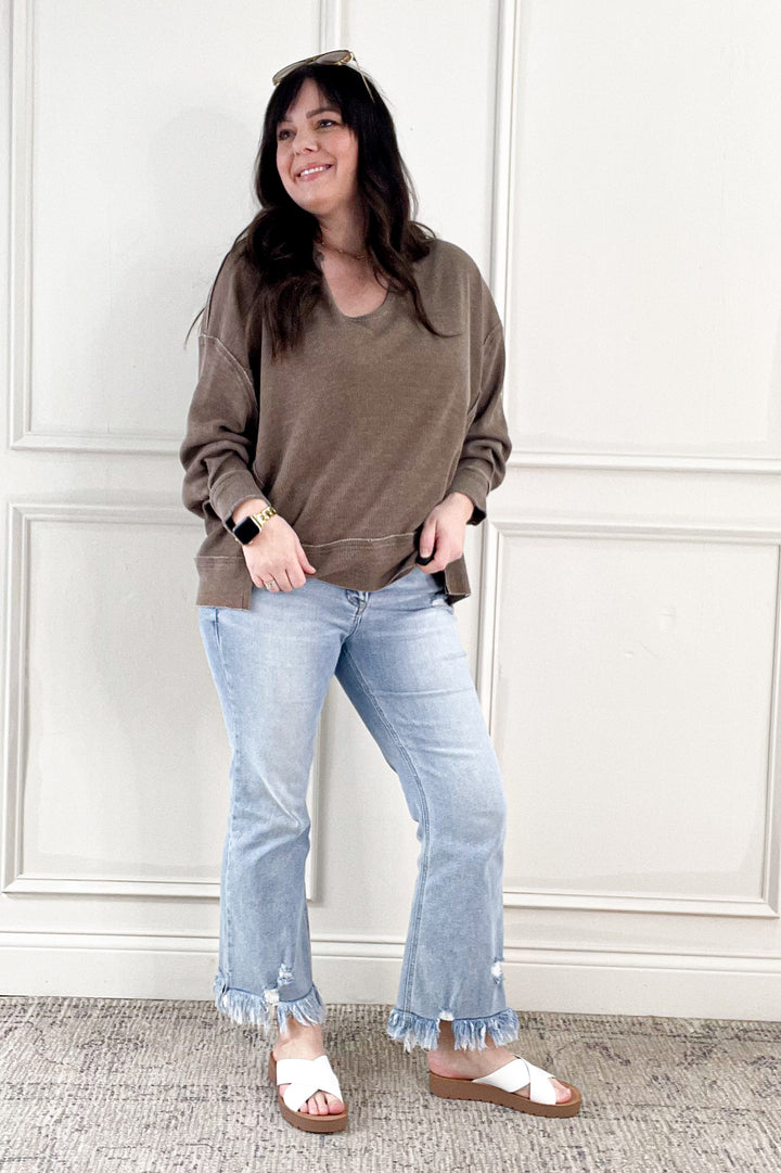 Mineral Wash Oversized Long Sleeve Pullover Top