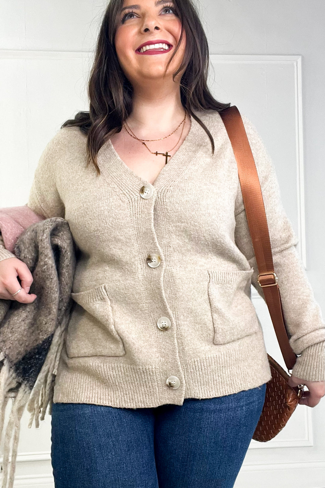 Cozy Taupe Button-Up Cardigan