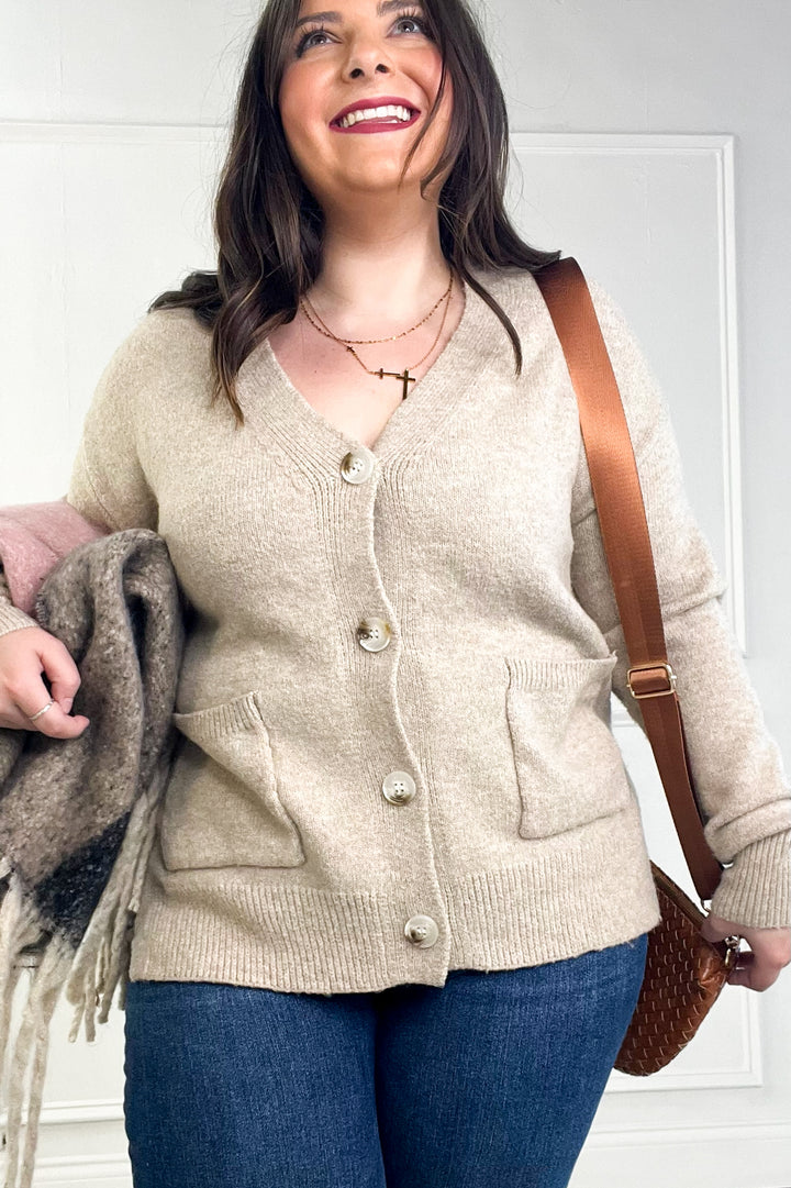 Cozy Taupe Button-Up Cardigan
