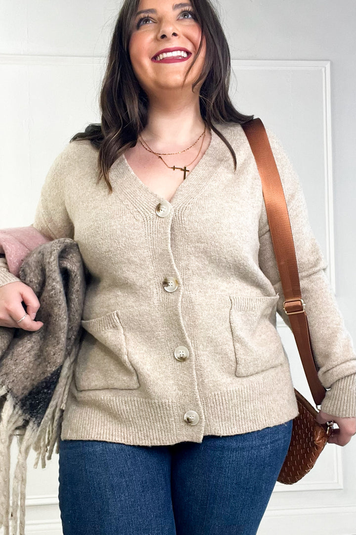 Cozy Taupe Button-Up Cardigan