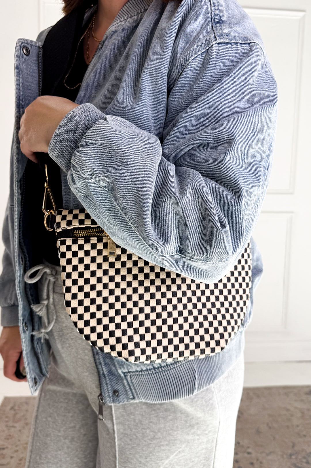 Denim Feel Bomber Jacket W/ Pockets