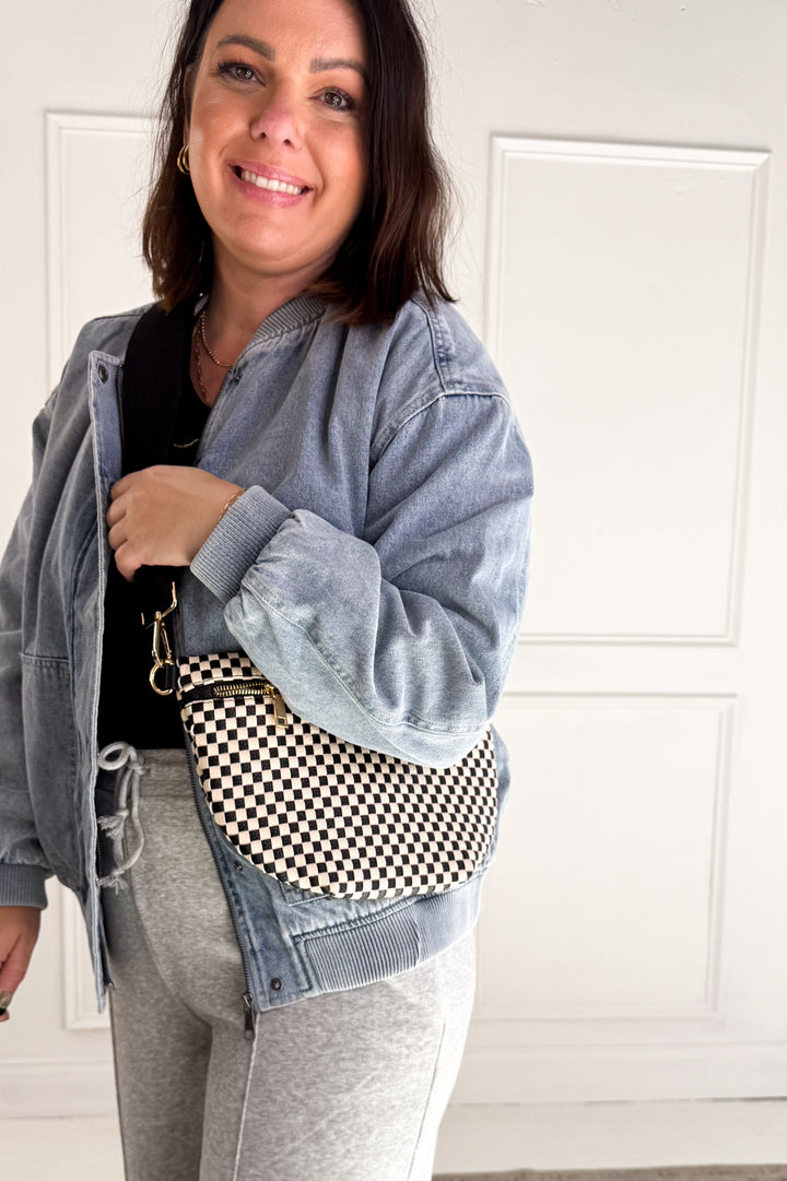 Denim Feel Bomber Jacket W/ Pockets