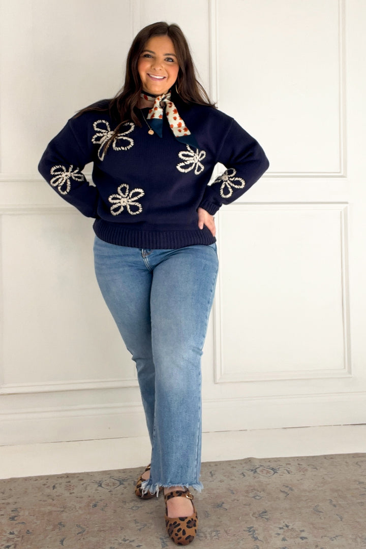 Flower Stitch Embroidered Sweater
