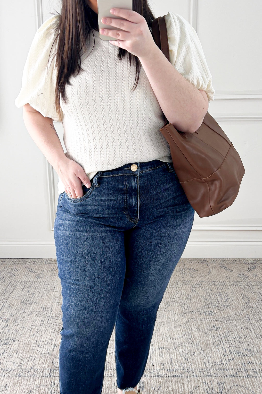 Puff Sleeve Textured Knit Top