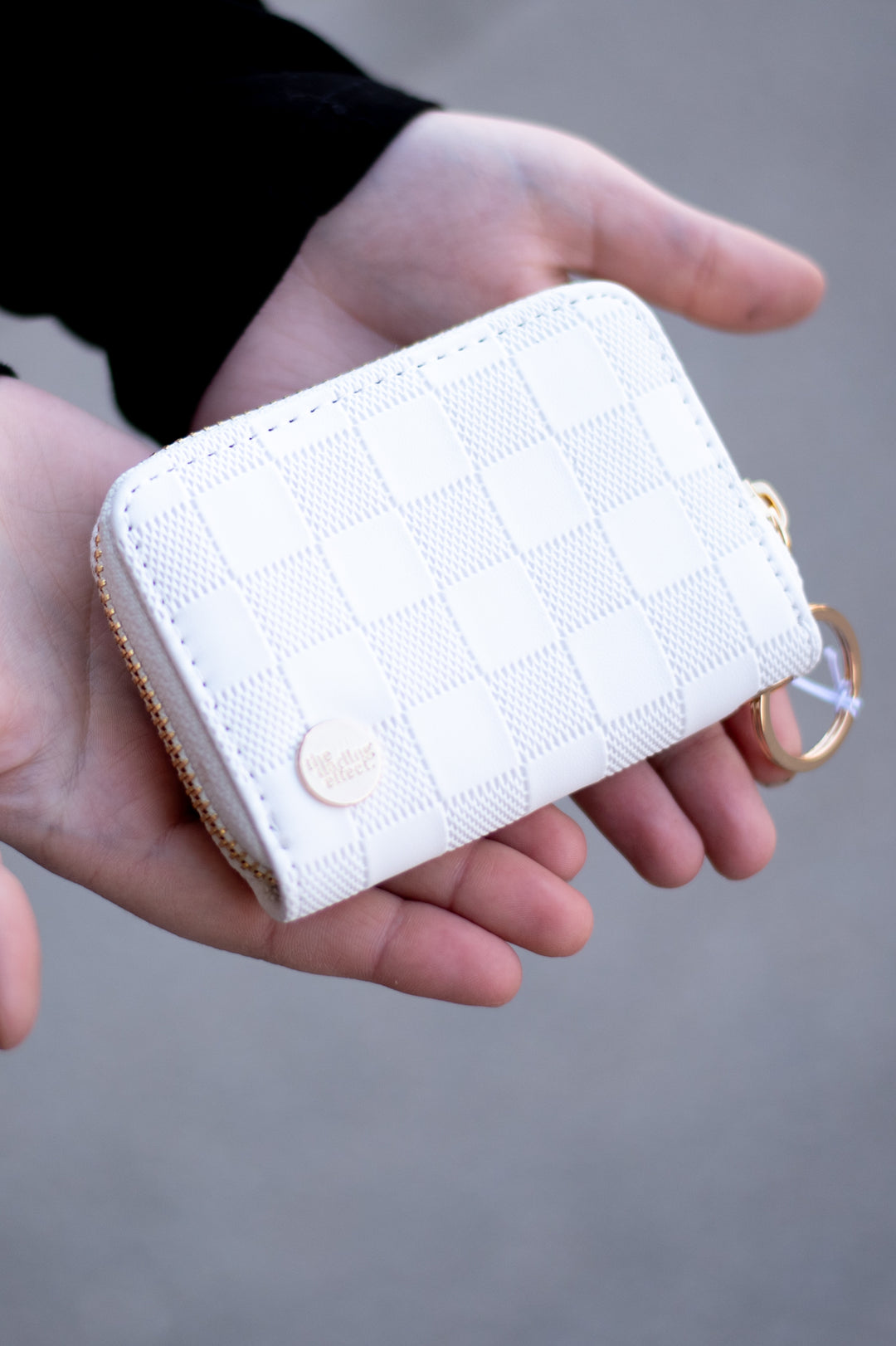 Checker Textured Zip Around Wallet