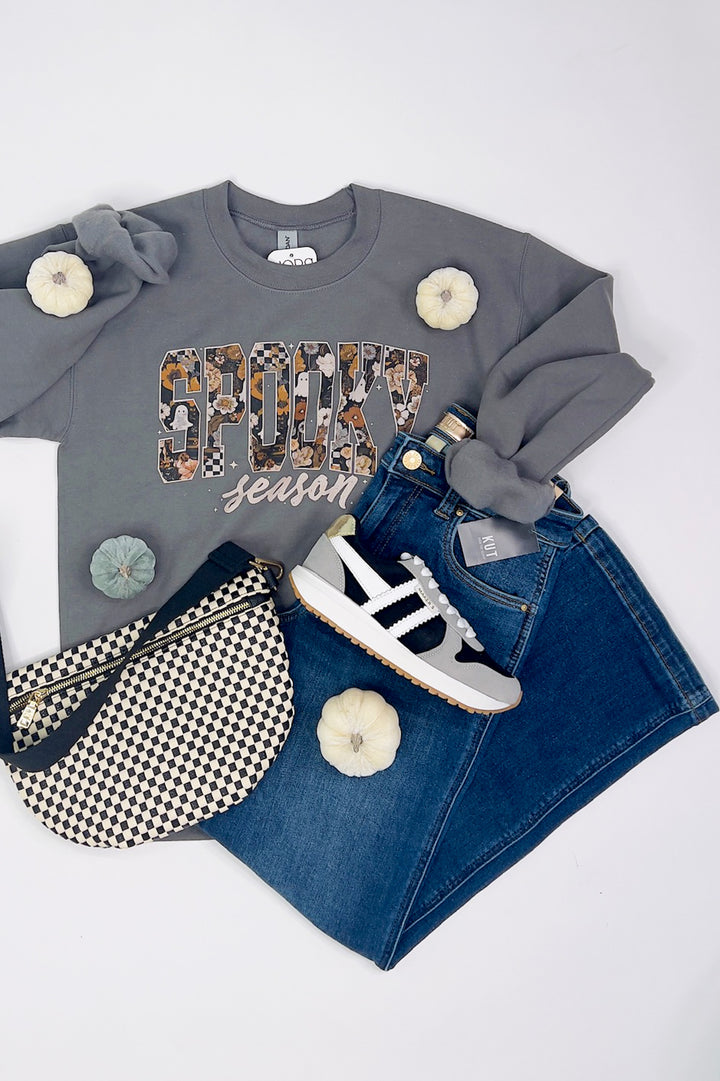 Spooky Season Patterned Graphic Sweatshirt