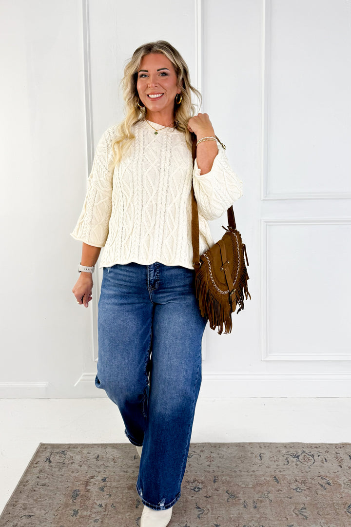 Oversized Bell Sleeve Cable Knit Sweater