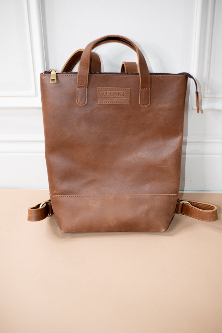 Dessie Leather Backpack- Brown - Zelaki Leather Co.