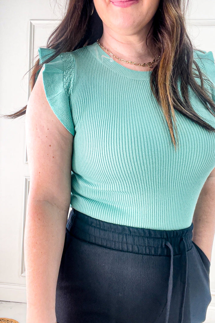 Short Ruffle Sleeve Sweater Top