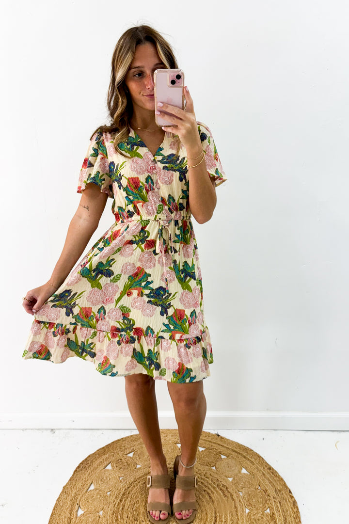 V-Neck Flutter Short Sleeve Mini Dress