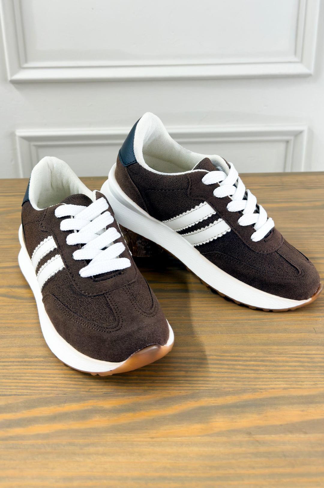 Chocolate Brown Accent Stripe Platform Sneakers