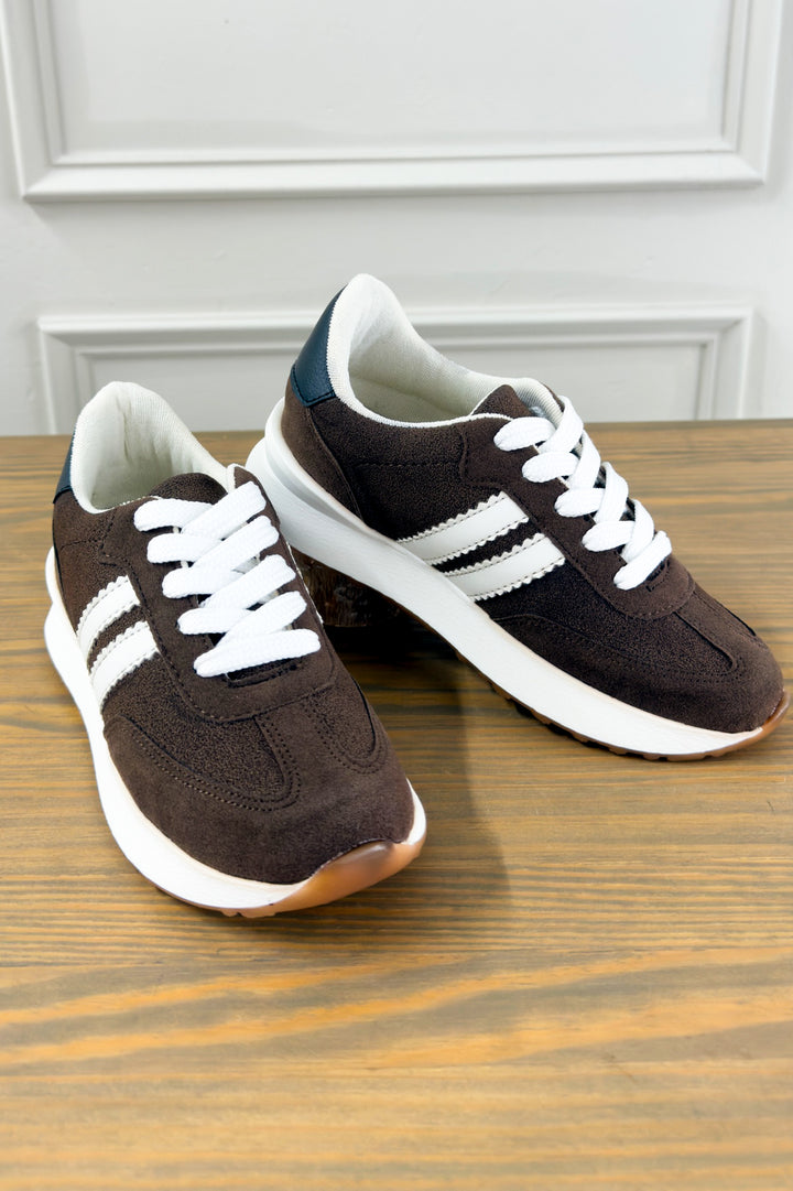 Chocolate Brown Accent Stripe Platform Sneakers