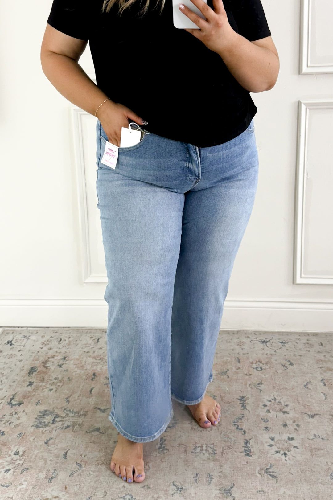 Bow Detail Waists High Rise Crop Wide Curvy Jeans | Risen