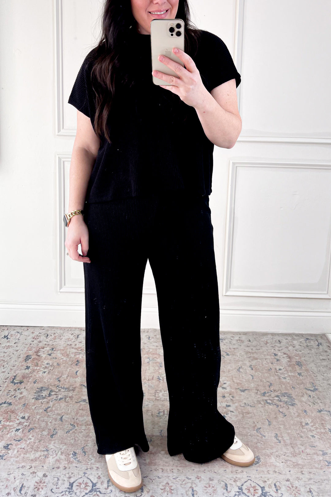 Boxy Short Sleeve Sweater & Flowy Pants Set