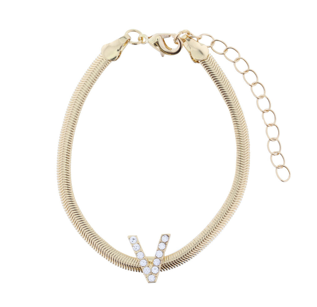Snake Chain Initial Bracelet| V