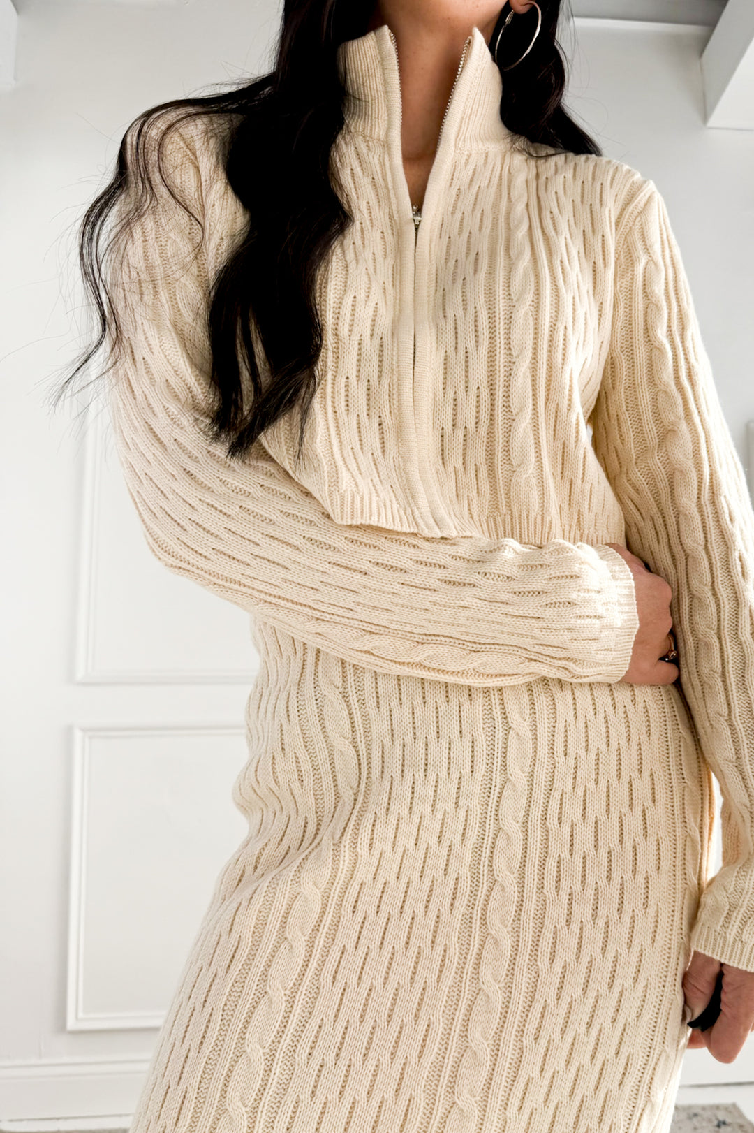 Cable Knit Zip Up Skirt Set