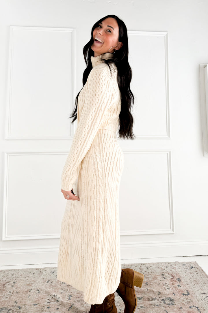 Cable Knit Zip Up Skirt Set