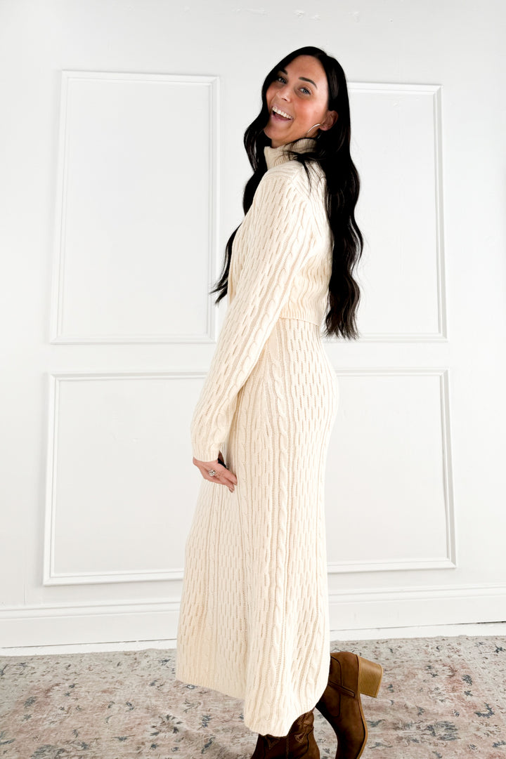 Cable Knit Zip Up Skirt Set