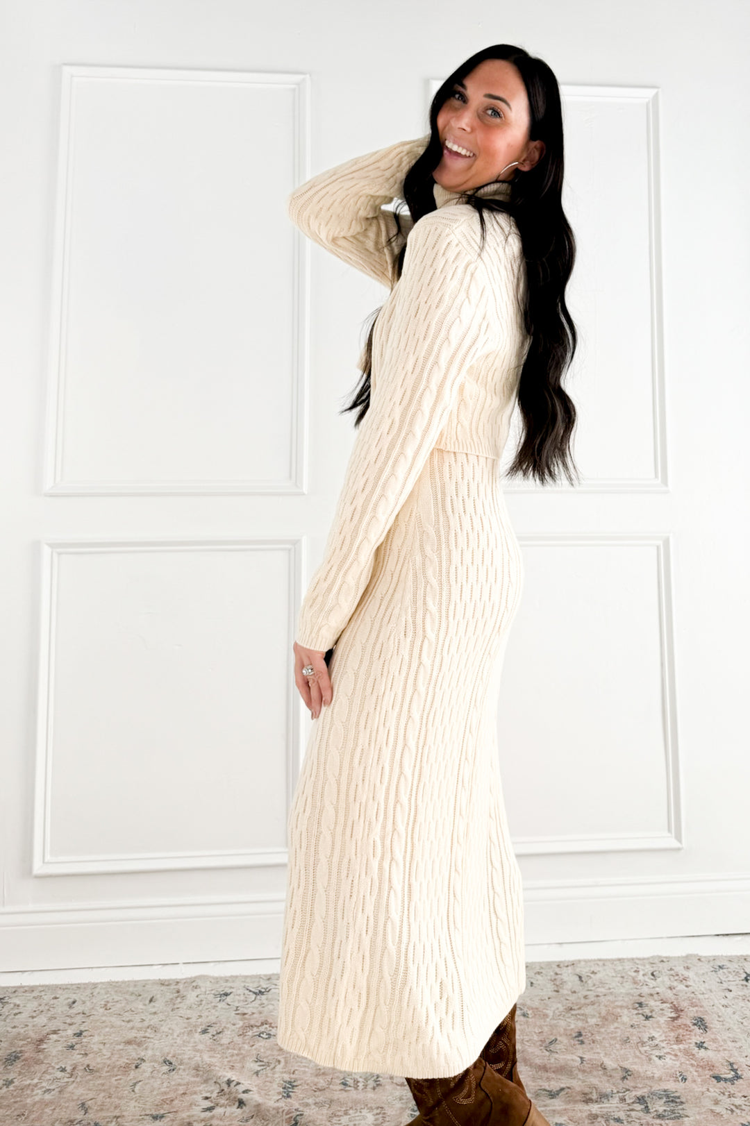 Cable Knit Zip Up Skirt Set