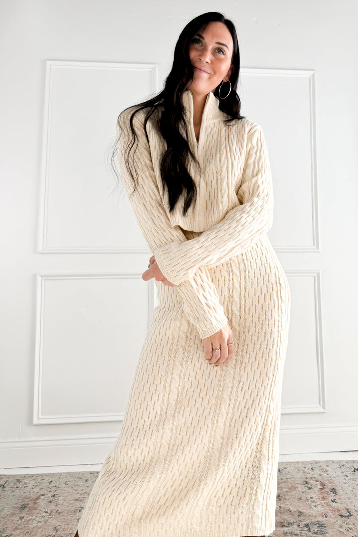 Cable Knit Zip Up Skirt Set