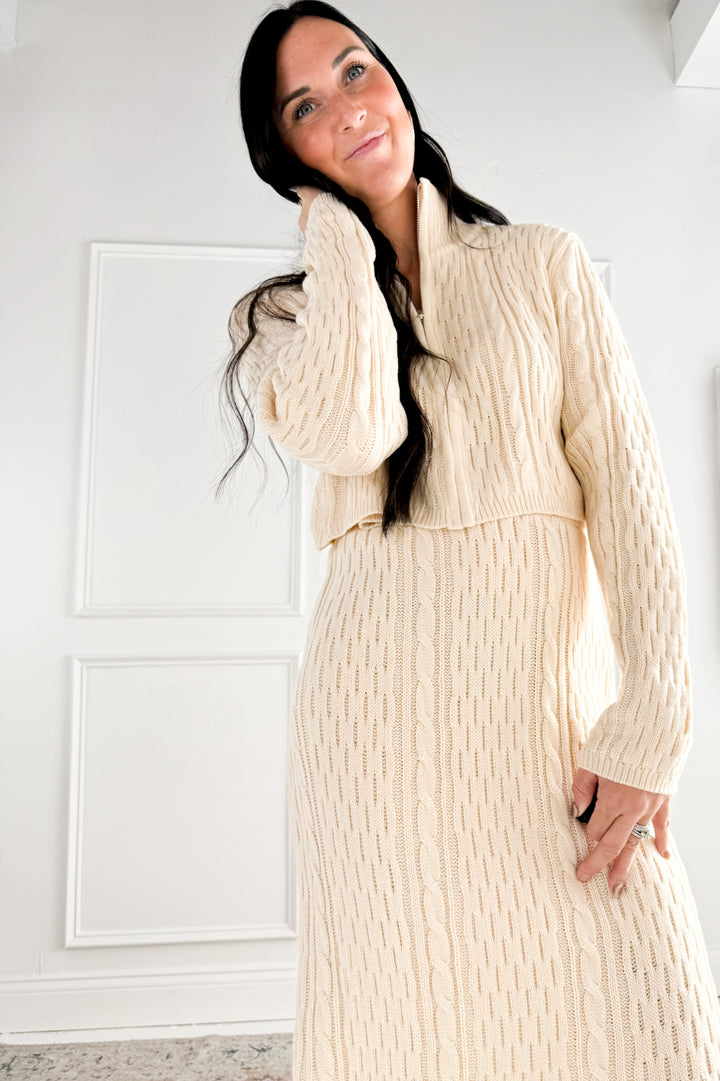 Cable Knit Zip Up Skirt Set