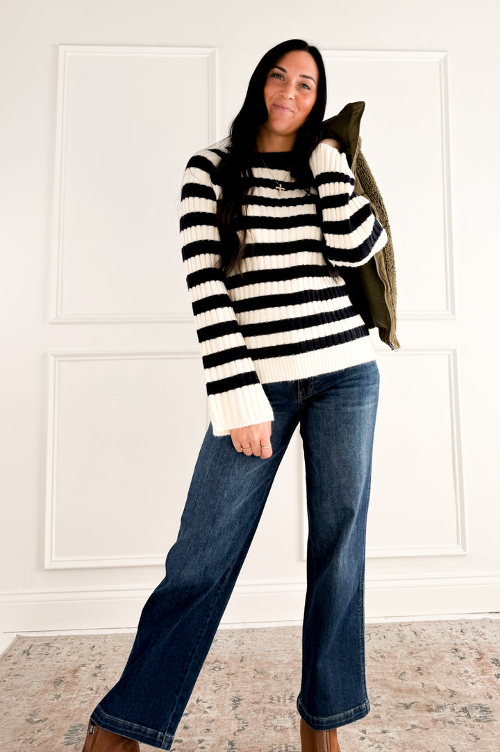 Striped Ribbed Crewneck Sweater