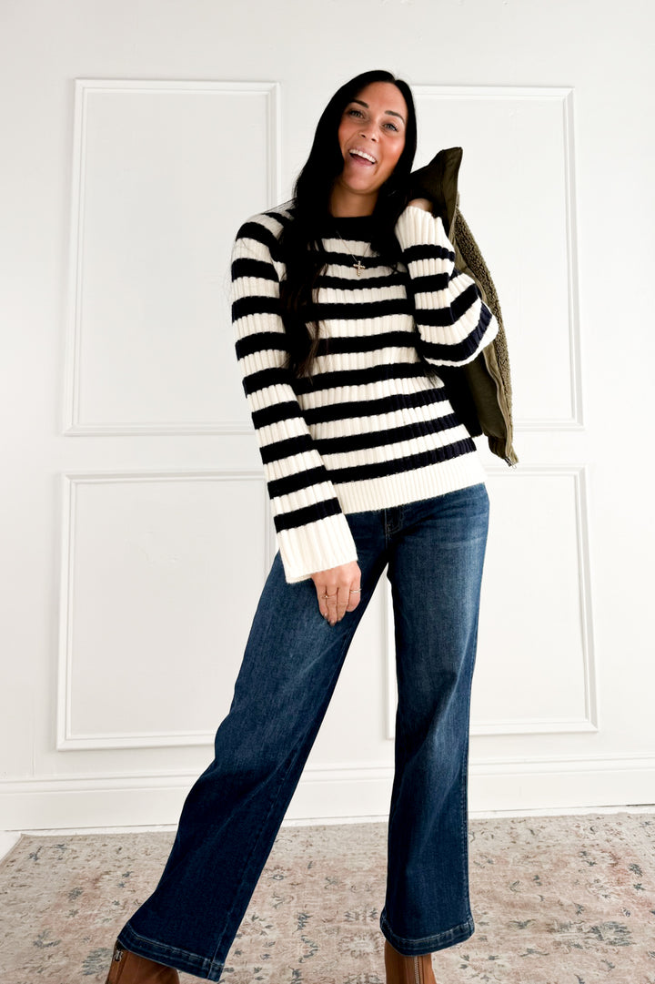 Striped Ribbed Crewneck Sweater