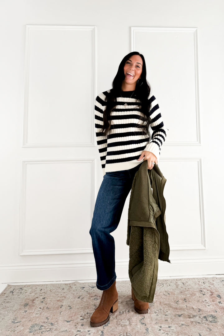 Striped Ribbed Crewneck Sweater