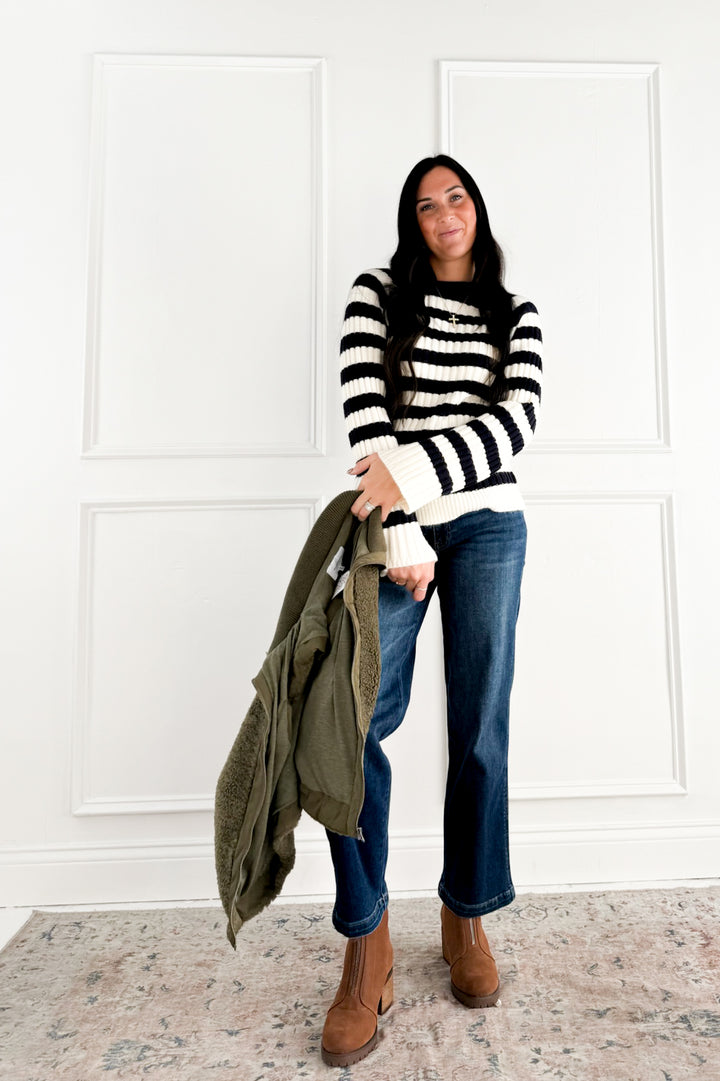Striped Ribbed Crewneck Sweater